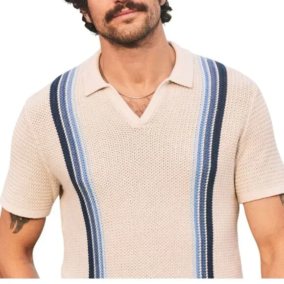 Marine Layer Mens XL Knit Polo Retro 70s Striped Preppy Mod Old Money Conrad